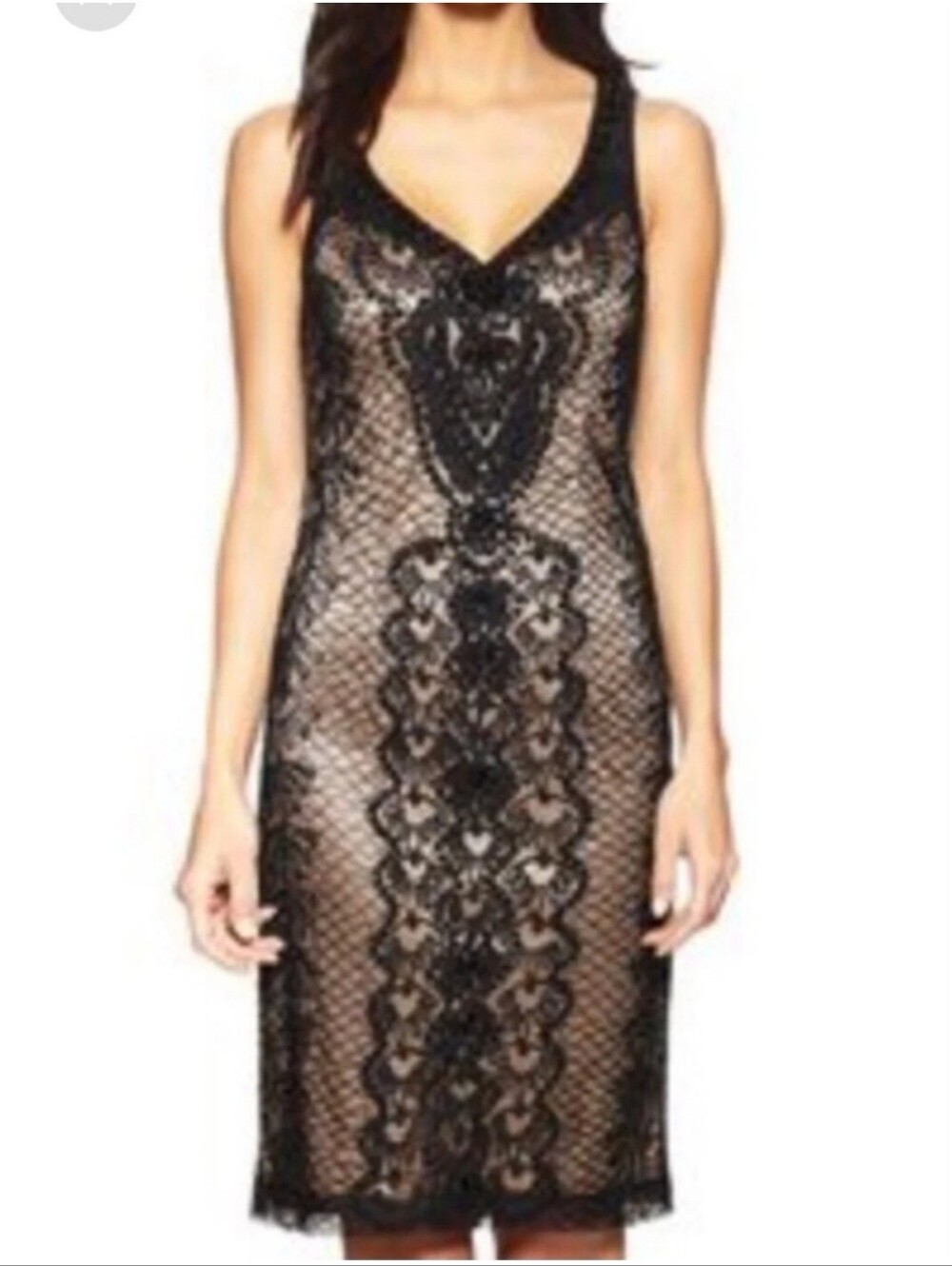 Sue Wong Black Beaded Lace Cocktail Dress Size 0/2